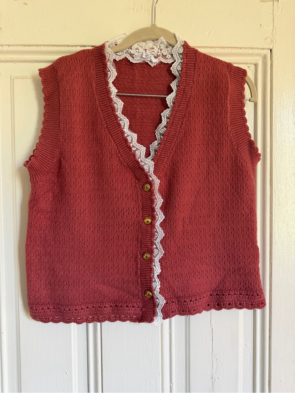 Women's Lace-Trim Sleeveless Knit Cardigan Vest - Rose size XL like new